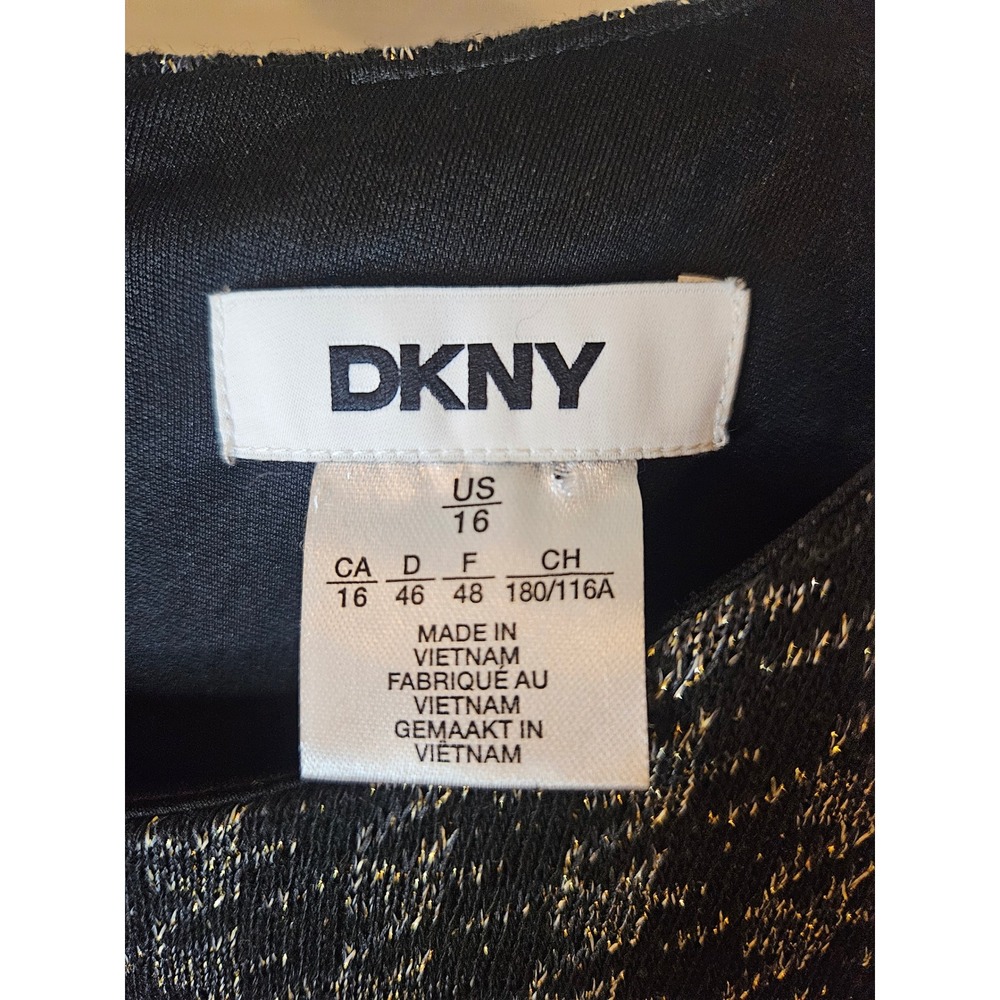 DKNY Black Gold Metallic Houndstooth Short Sleeve Shift Dress‎ Size 16 Chic - Picture 3 of 11
